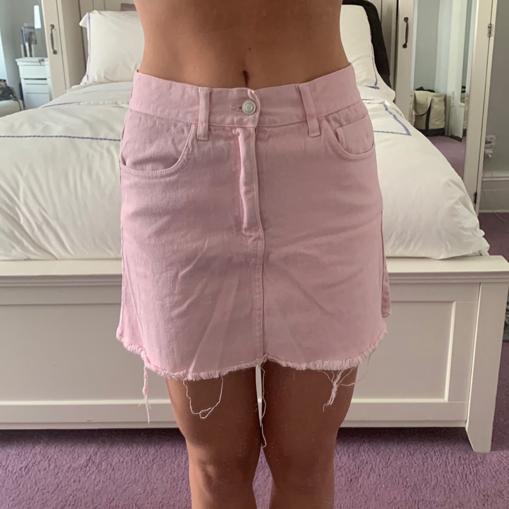 Pink Mini Denim Skirt